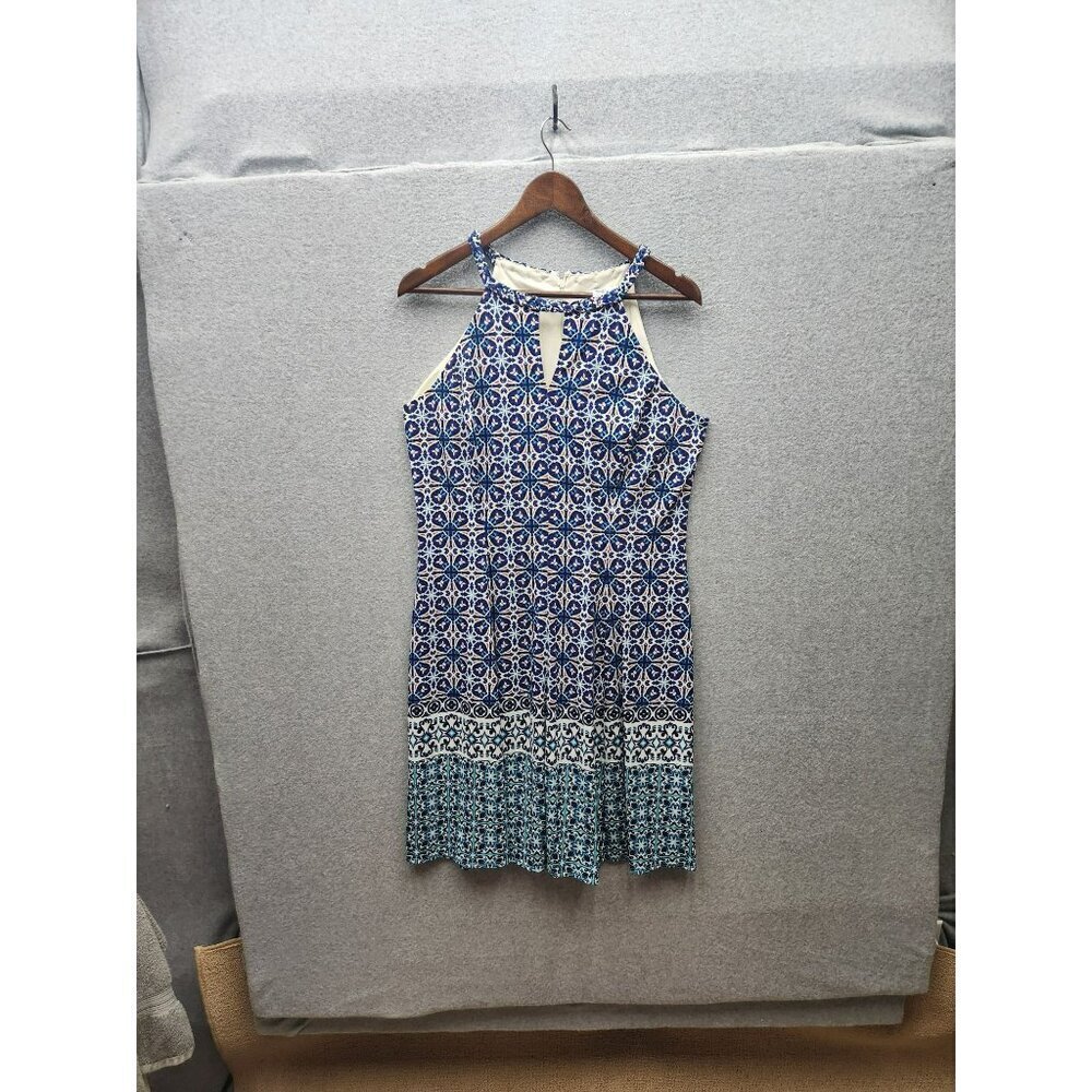 Wisp Womens Sleeveless Blue Patterned Halter Dress Size 14 Polyester Blend